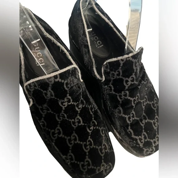 Gucci | Shoes | Gucci Black Suede Double G Platform Loafers  display picture 2